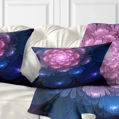Design Art Fractal Flower Pink And Blue - Floral Printed Throw Pillow