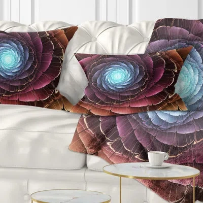 Design Art Fractal Flower Pink Brown Digital Art - Floral Printed Throw Pillow