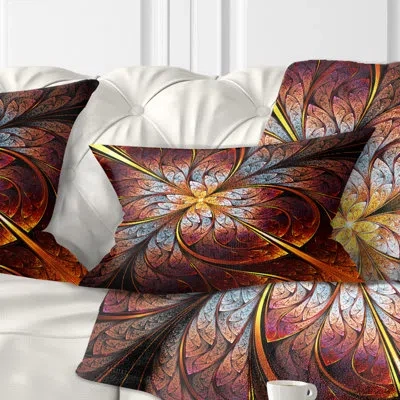 Design Art Fractal Flower Red And Blue - Floral Printed Throw Pillow