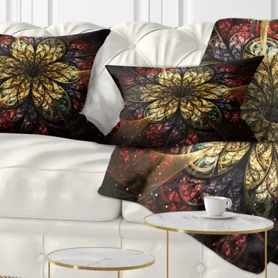 Design Art Fractal Flower Yellow Red Digital Art - Floral Printed Throw Pillow