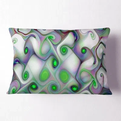 Design Art Fractal Pattern With Swirls - Abstract Printed Pillow In Green,white