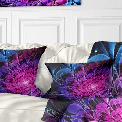 Design Art Fractal Purple Rose Flower - Floral Printed Pillow