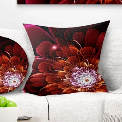 Design Art Fractal Red And Yellow Flower - Floral Printed Pillow