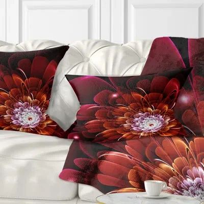 Design Art Fractal Red And Yellow Flower - Floral Printed Throw Pillow