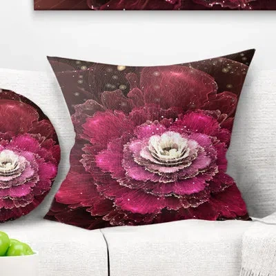 Design Art Fractal Red Rose Flower - Floral Printed Pillow