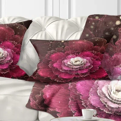 Design Art Fractal Red Rose Flower - Floral Printed Pillow