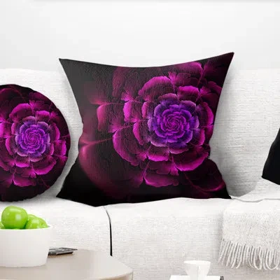 Design Art Fractal Rose In Dark - Floral Printed Pillow In Purple