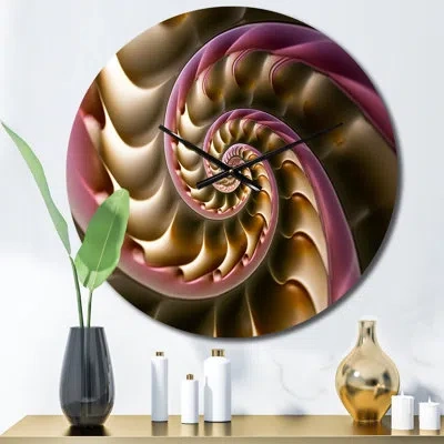 Design Art Fractal Spiral Flower In Vintage Rose Gold - Fractals Wall Clock