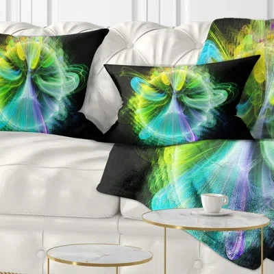Design Art Fractal Vortices Of Energy - Floral Printed Throw Pillow In Green,yellow