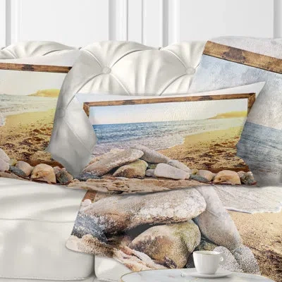 Design Art Framed Effect Beach Rocks - Beaches Printed Throw Pillow