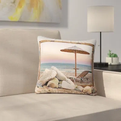 Design Art Framed Effect Beach Seating - Beaches Printed Pillow In Blue