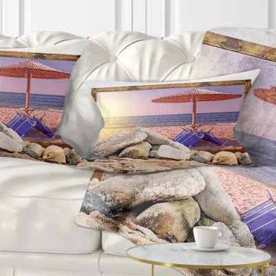 Design Art Framed Effect Beach Sunset - Beaches Printed Throw Pillow