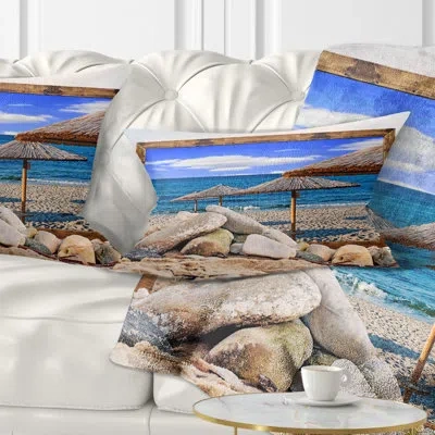 Design Art Framed Effect Beach Umbrellas Seashore Lumbar Pillow