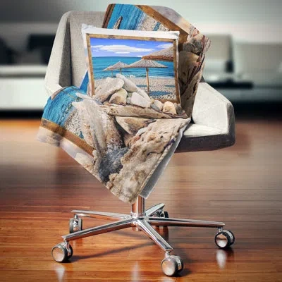 Design Art Framed Effect Beach Umbrellas Seashore Square Pillow Cover & Insert In Blue
