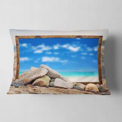 Design Art Framed Effect Blue Sky Over Sea - Beaches Printed Throw Pillow