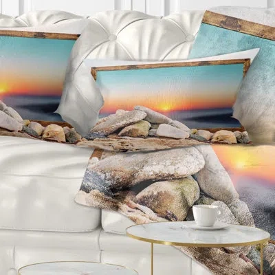 Design Art Framed Effect Blurred Beach - Beaches Printed Throw Pillow