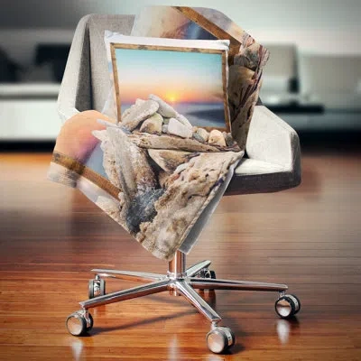 Design Art Framed Effect Blurred Beach Seashore Square Pillow Cover & Insert In Blue