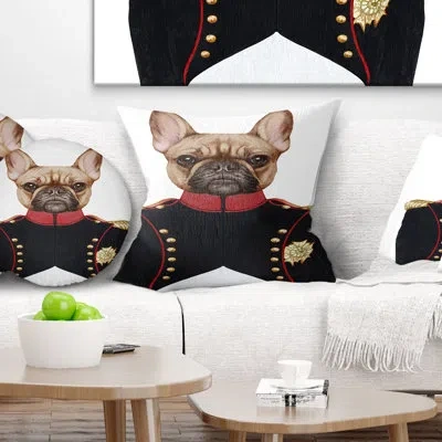Design Art French Bulldog In Military Uniform - Animal Printed Pillow In Brown;white
