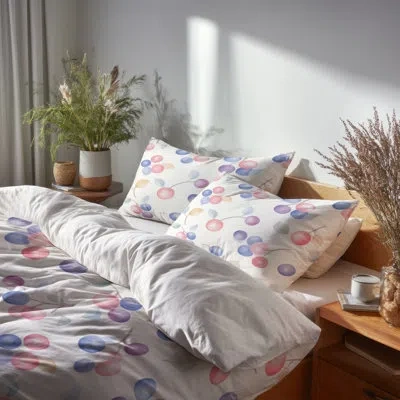 Design Art French Country 3 Pcs Bedding Set - Floral Berry Whisper Duvet Cover And Throw Cushion Set In Blue;red
