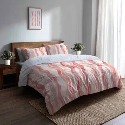 Design Art French Country 6 Pcs Comforter Set - Abstract Wavy Line Rose Beige With Shams And Throw Pillows In Cream;beige;rose