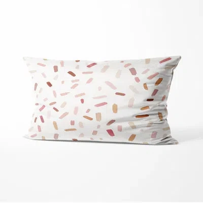 Design Art French Country Accent Pillow - Abstract Dash Flow Blush Sand Printed Throw Pillow In Beige;peach