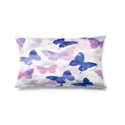 Design Art French Country Accent Pillow - Blue Butterfly Mist Printed Cushion In Blue;pink