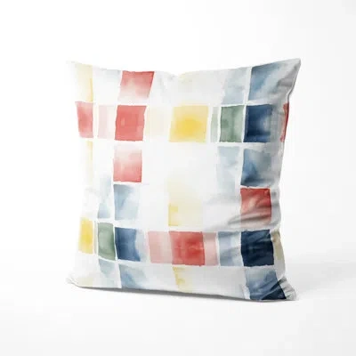 Design Art French Country Accent Pillow - Yellow Soft Plaid Printed Cushion In Red;yellow