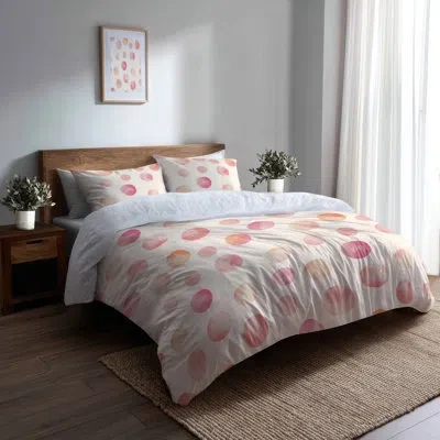 Design Art French Country Comforter Set 6 Pcs - Geometric Shapes Circle Breeze Rose Beige With Shams And Throw 