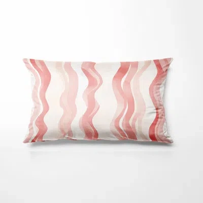 Design Art French Country Decorative Cushion - Abstract Wavy Line Rose Beige Printed Throw Pillow In Beige;cream;rose