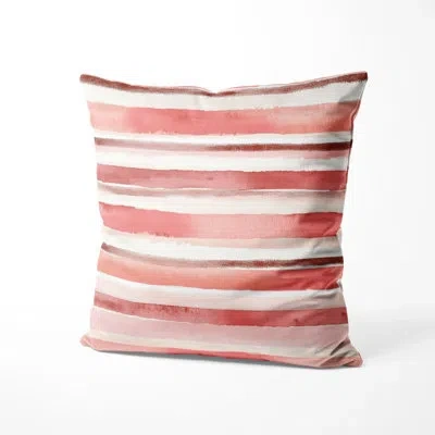 Design Art French Country Decorative Cushion - Striped Pink And Beige Stripes Printed Throw Pillow In Beige;pink