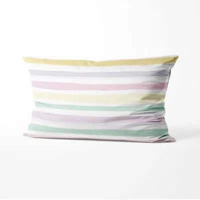 Design Art French Country Decorative Cushion - Striped Pink And Yellow Summer Breeze Stripes Printed Throw Pill In Yellow;purple