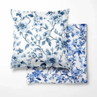Design Art French Country Throw Cushion - French Garden Toile Decorative Cushion In White;blue