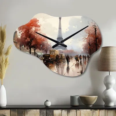 Design Art French Paris In 1945s - Asymmetrical France Metal Wall Clock, Cloud Wall Clock Print In Gray;orange