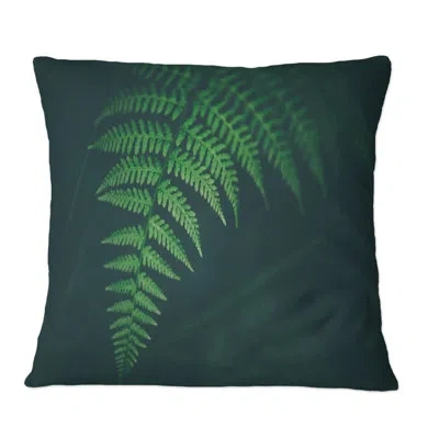 Design Art Fresh Fern Macro Image Horizontal Orientation - Tropical Printed Throw Pillow In Green