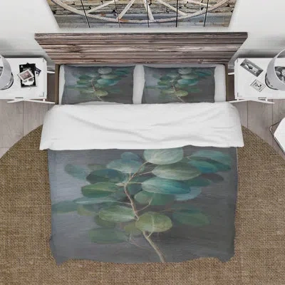 Design Art Fresh Leaves I - Traditional Duvet Cover Set - Microfiber Polyester In Black