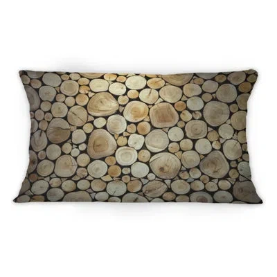 Design Art Front View Of Sliced Trunks - Cabin & Lodge Printed Throw Pillow