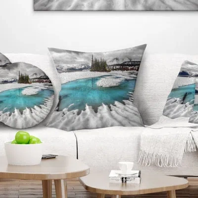 Design Art Frosted Crystal Clear Lake - Landscape Printed Pillow In White
