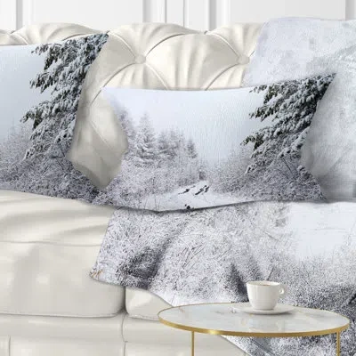 Design Art Frosted Forest Trail In Fall Landscape Photo Pillow