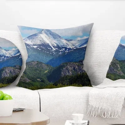 Design Art Frosty Mountains On Alaska - Landscape Printed Pillow In Green