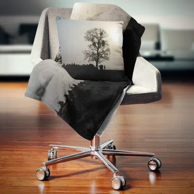 Design Art Frosty Spring Morning Sunrise With Tree Landscape Printed Pillow In Multi-color