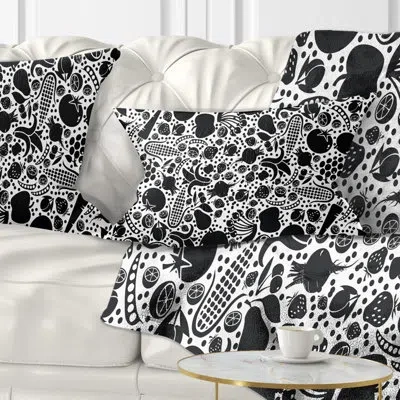 Design Art Fruits And Vegetables Pattern - Floral Printed Throw Pillow In Black;white