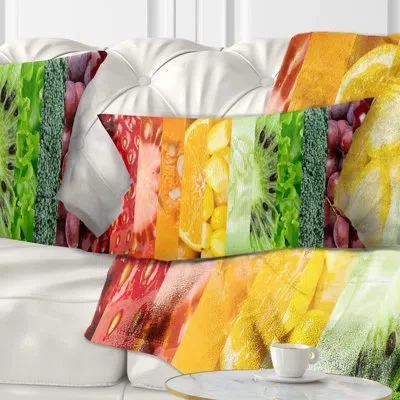 Design Art Fruits Berries And Vegie Collage Floral Lumbar Pillow In Yellow