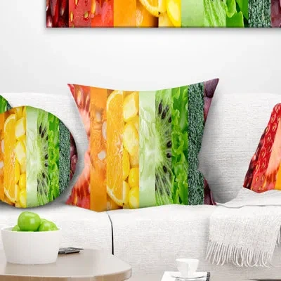 Design Art Fruits Berries And Vegie Collage - Floral Printed Pillow In Yellow