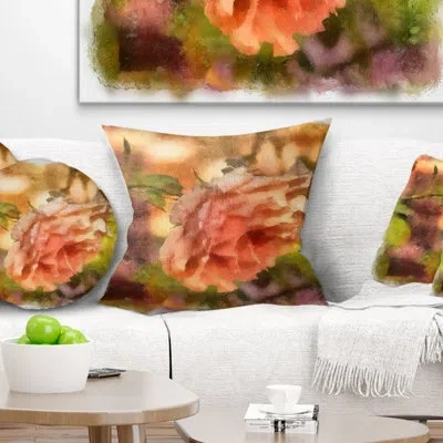 Design Art Full Bloom Orange Rose Watercolor - Floral Printed Pillow