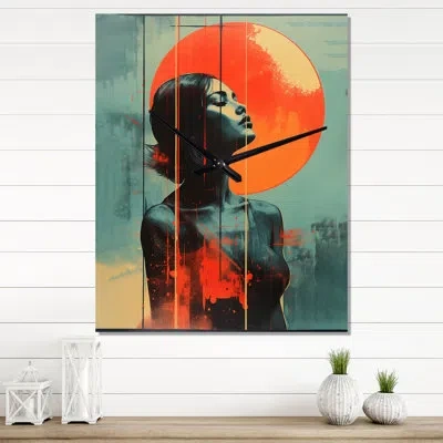 Design Art Full Moon Aphrodisia Vintage Sensual Delight Ii - Woman Sensual Vintage Wall Clock In Blue;orange