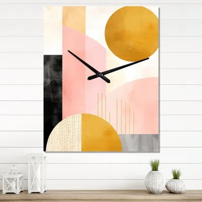 Design Art Full Moon Bloom Retro Geometry Pink Gold - Modern Geometric Very Large Wall Clocks In Pink;gold