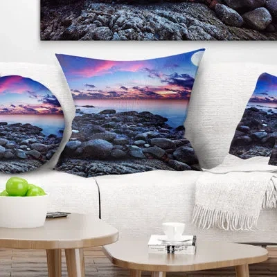 Design Art Full Moon Fantasy Seascape - Landscape Printed Throw Pillow In Blue
