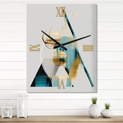 Design Art Full Moon Gold And Turquoise Minimalism Ii - Abstract Modern Wall Clock In Gold;teal