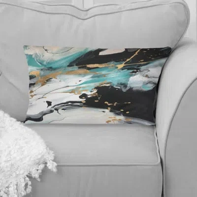 Design Art Full Moon Happiness Gold & Turquoise Abstract Ii - Abstract Painting Printed Throw Pillow In Blue;black