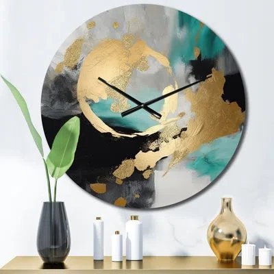 Design Art Full Moon Happiness Gold & Turquoise Abstract V Metal Wall Clock In Blue